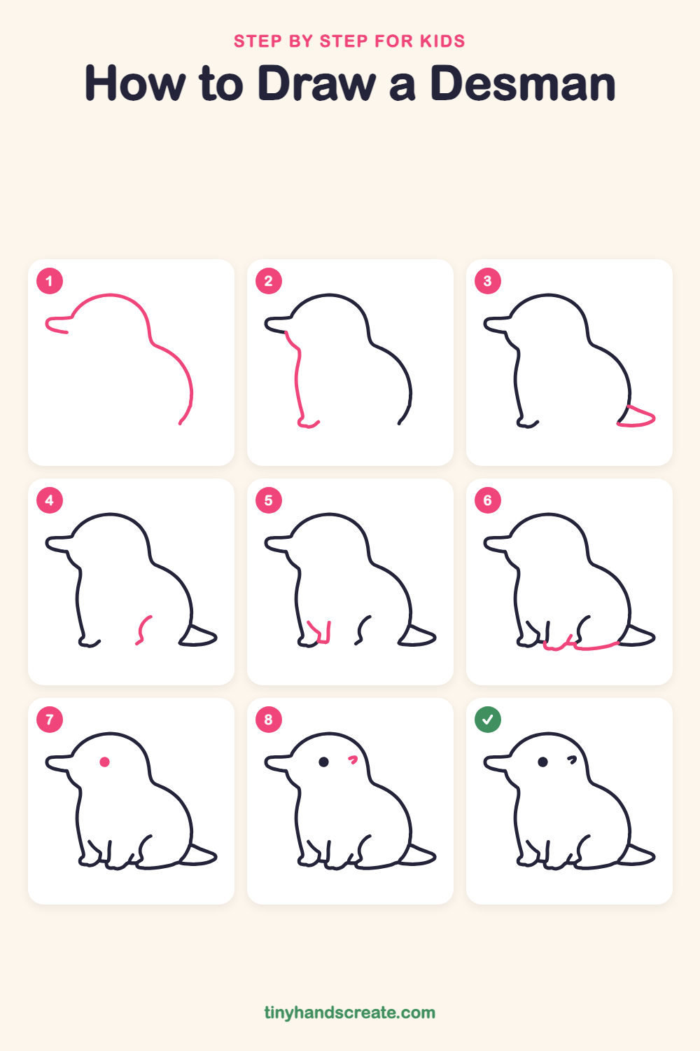 How to draw a desman step by step for kids
