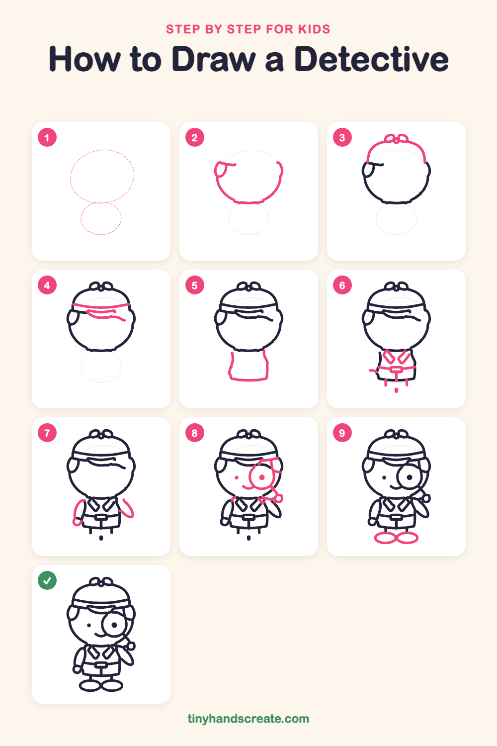 How to draw a detective step by step for kids