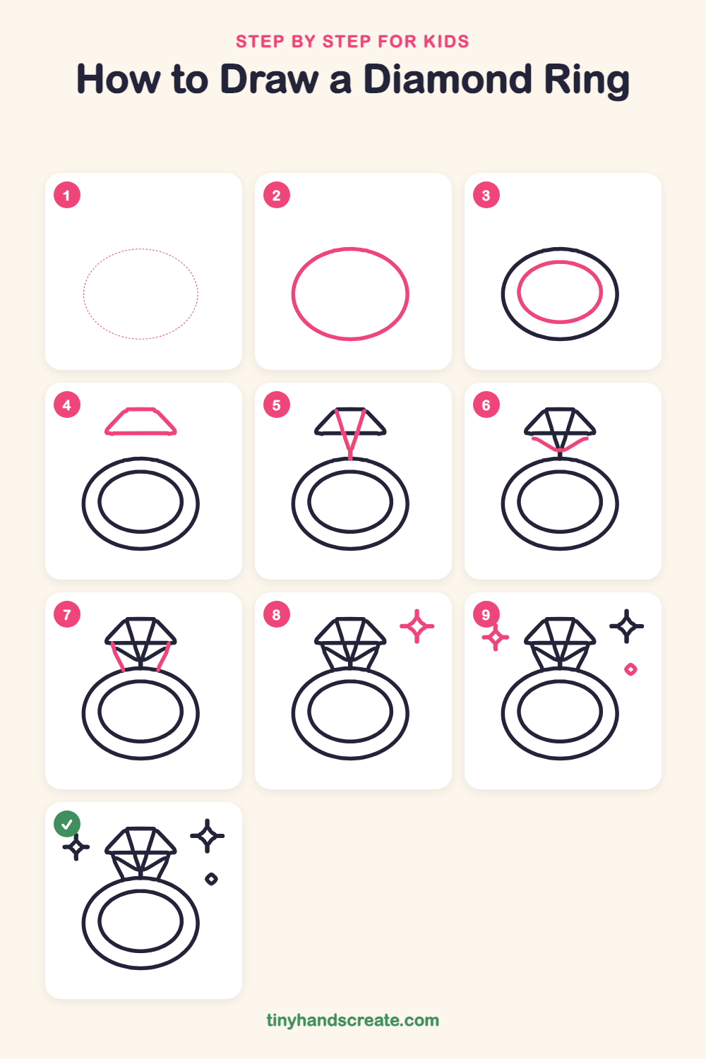 How to draw a diamond ring step by step for kids