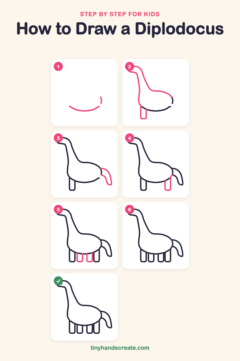 How to draw a diplodocus step by step for kids