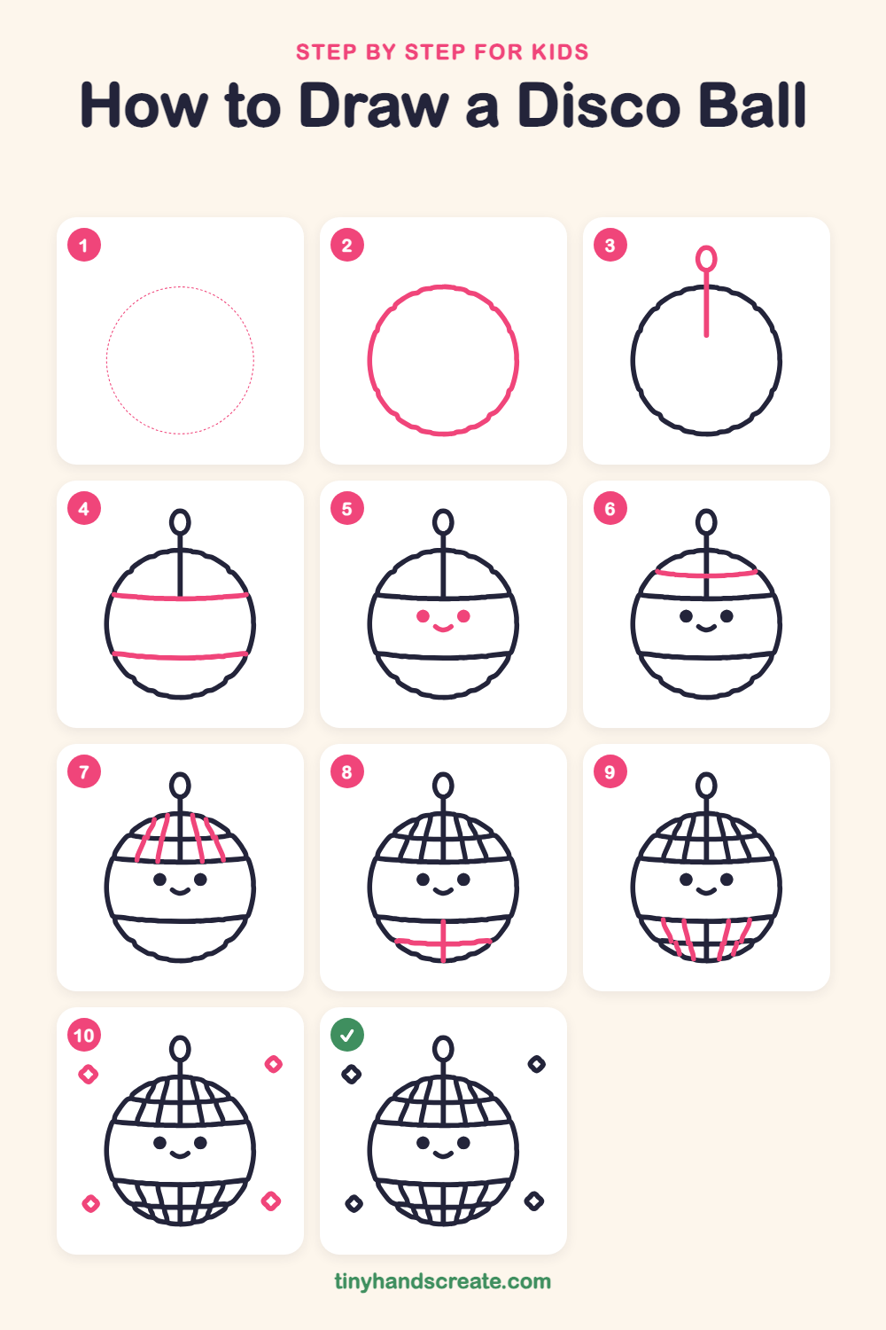 How to draw a disco ball step by step for kids