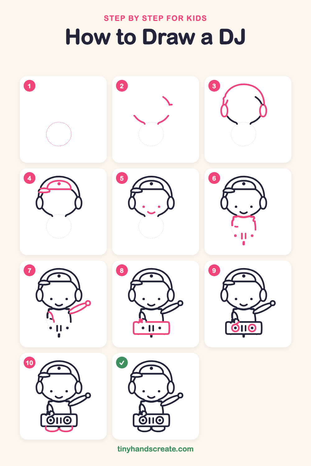 How to draw a DJ step by step for kids