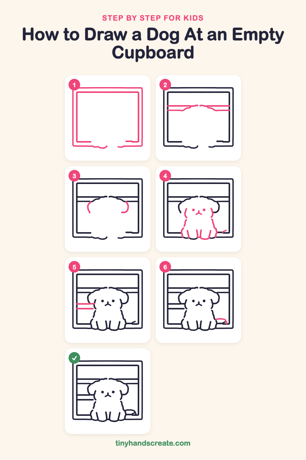 How to draw a dog at an empty cupboard step by step for kids