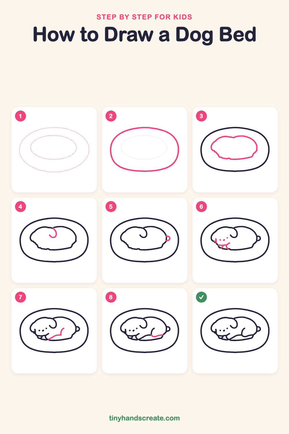 How to draw a dog bed step by step for kids