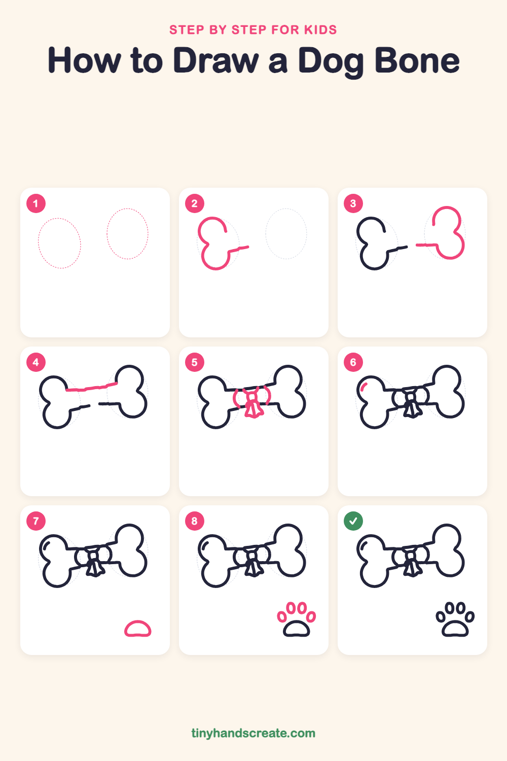 How to draw a dog bone step by step for kids