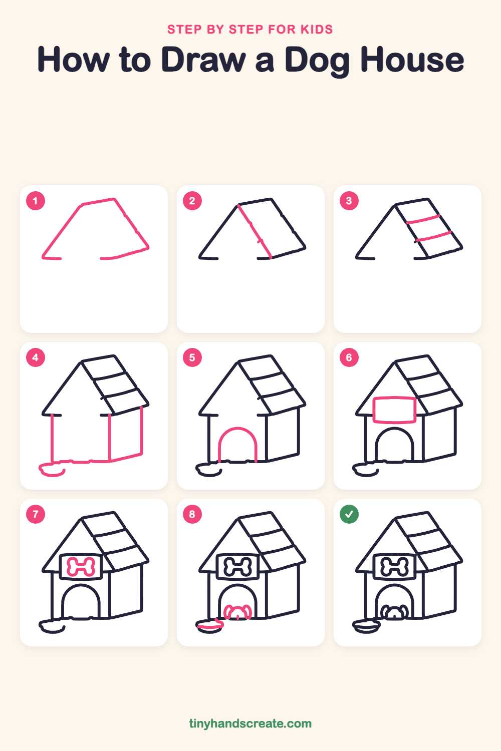 How to draw a dog house step by step for kids