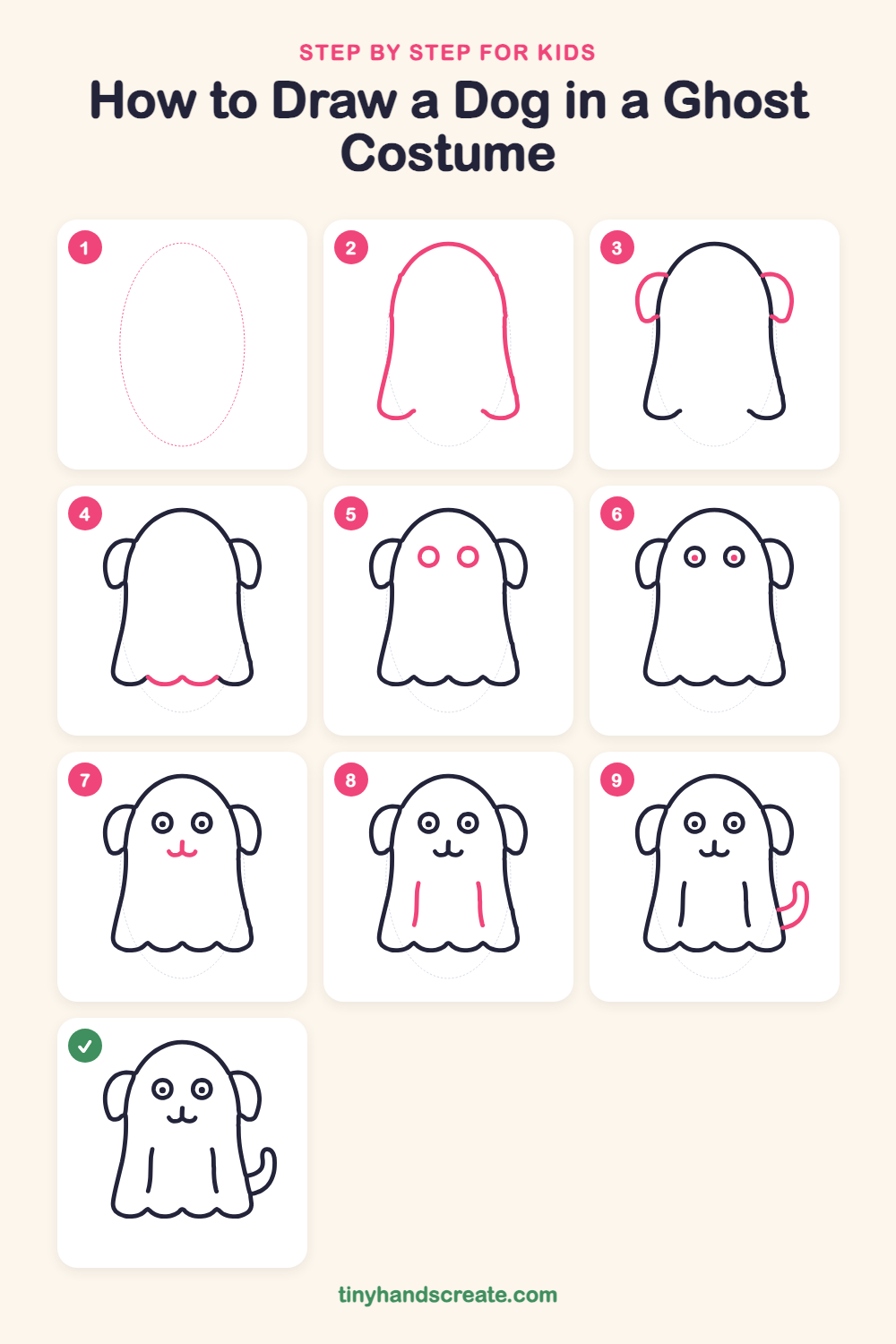 How to draw a dog in a ghost costume step by step for kids