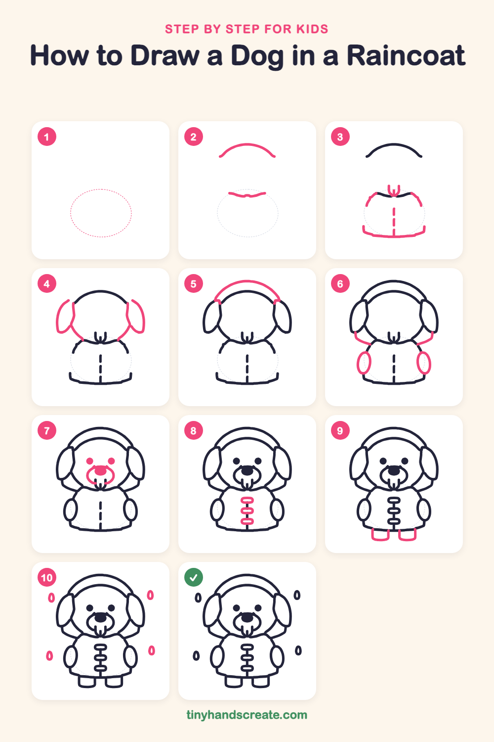 How to draw a dog in a raincoat step by step for kids