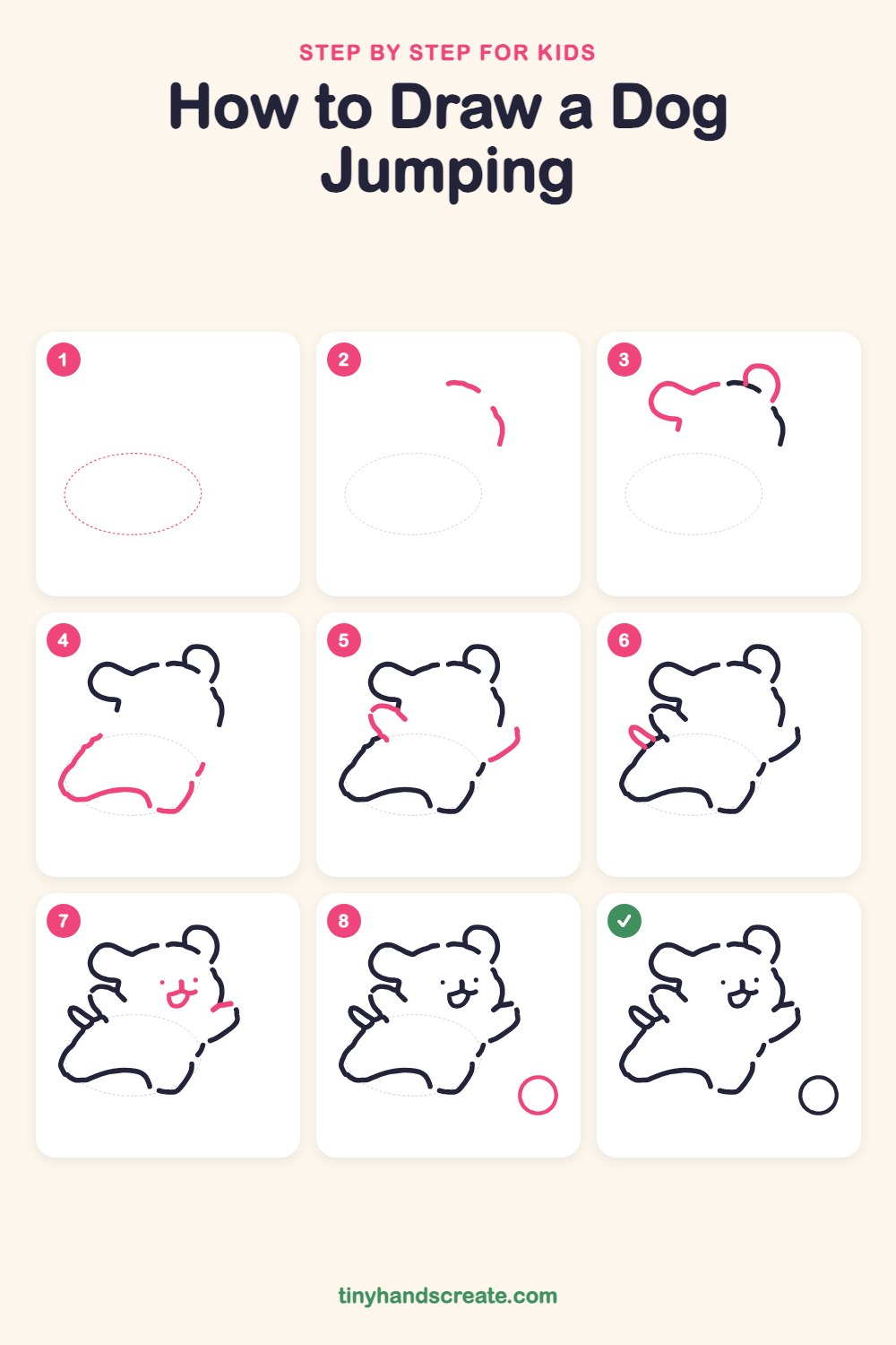 How to draw a dog jumping step by step for kids