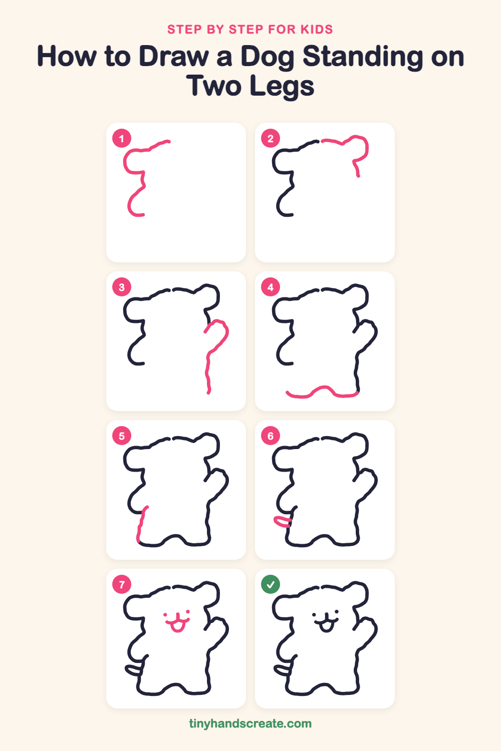 How to draw a dog standing on two legs step by step for kids