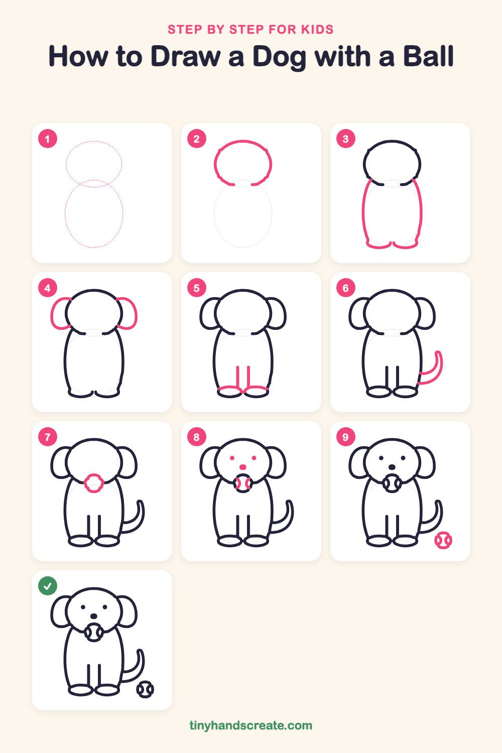 How to draw a dog with a ball step by step for kids