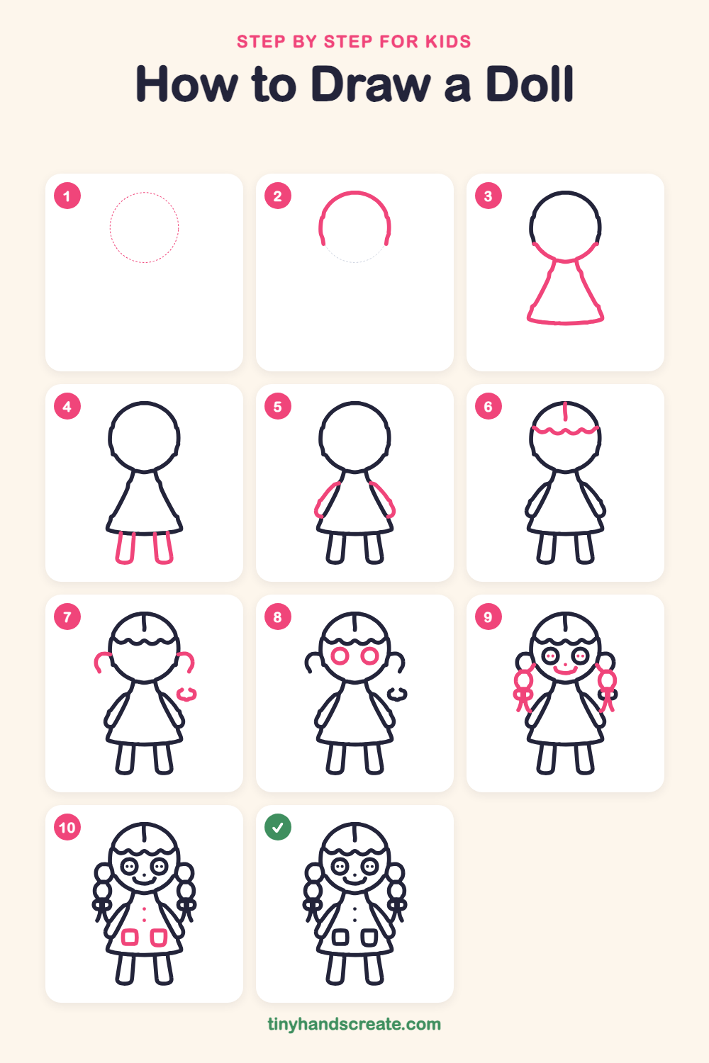 How to draw a doll step by step for kids