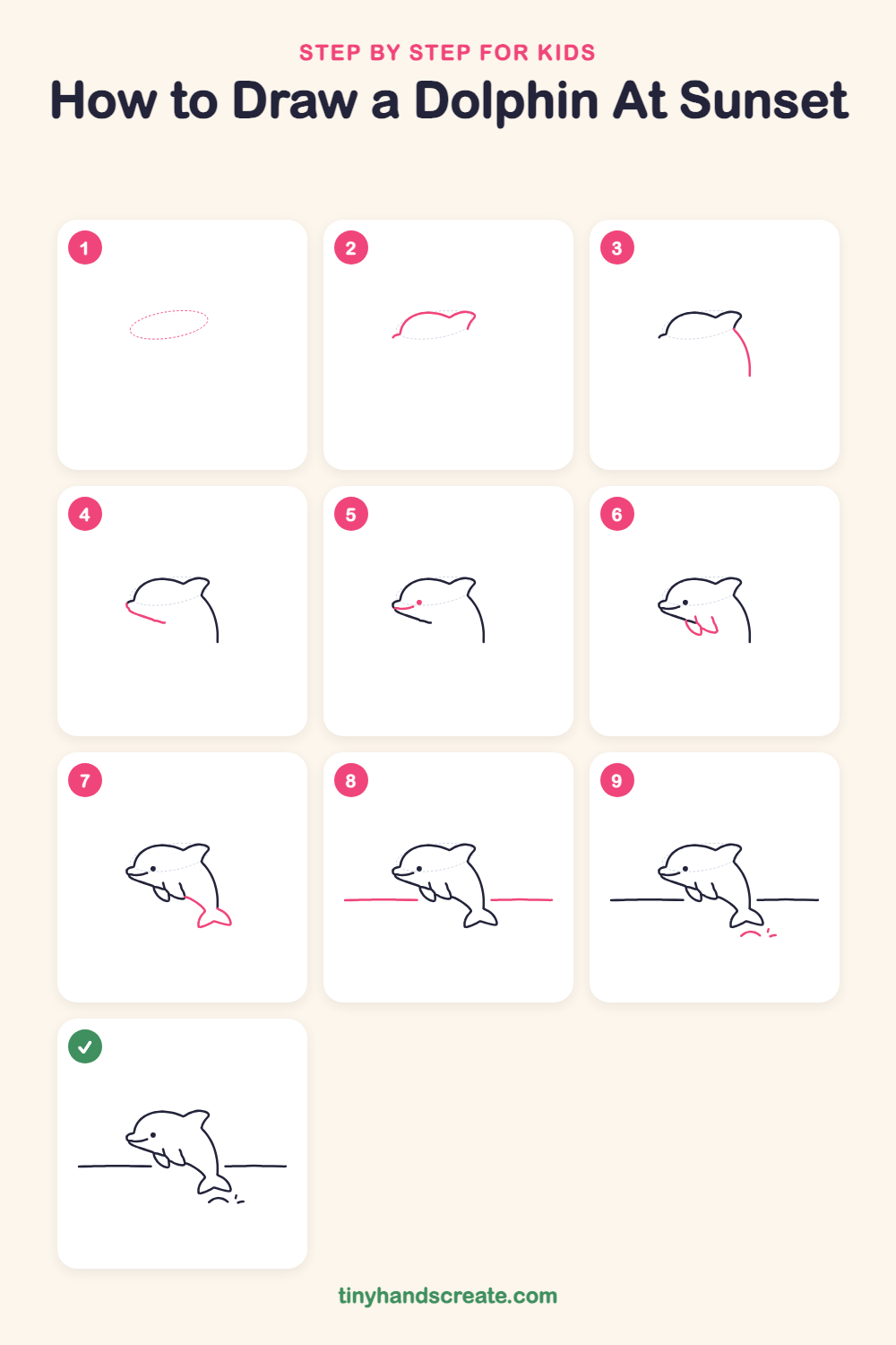 How to draw a dolphin at sunset step by step for kids