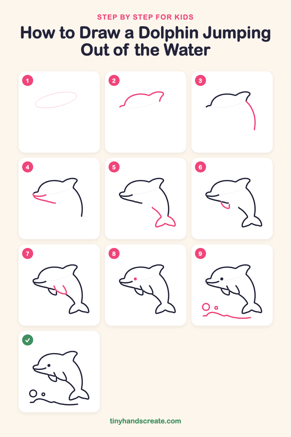 How to draw a dolphin jumping out of the water step by step for kids