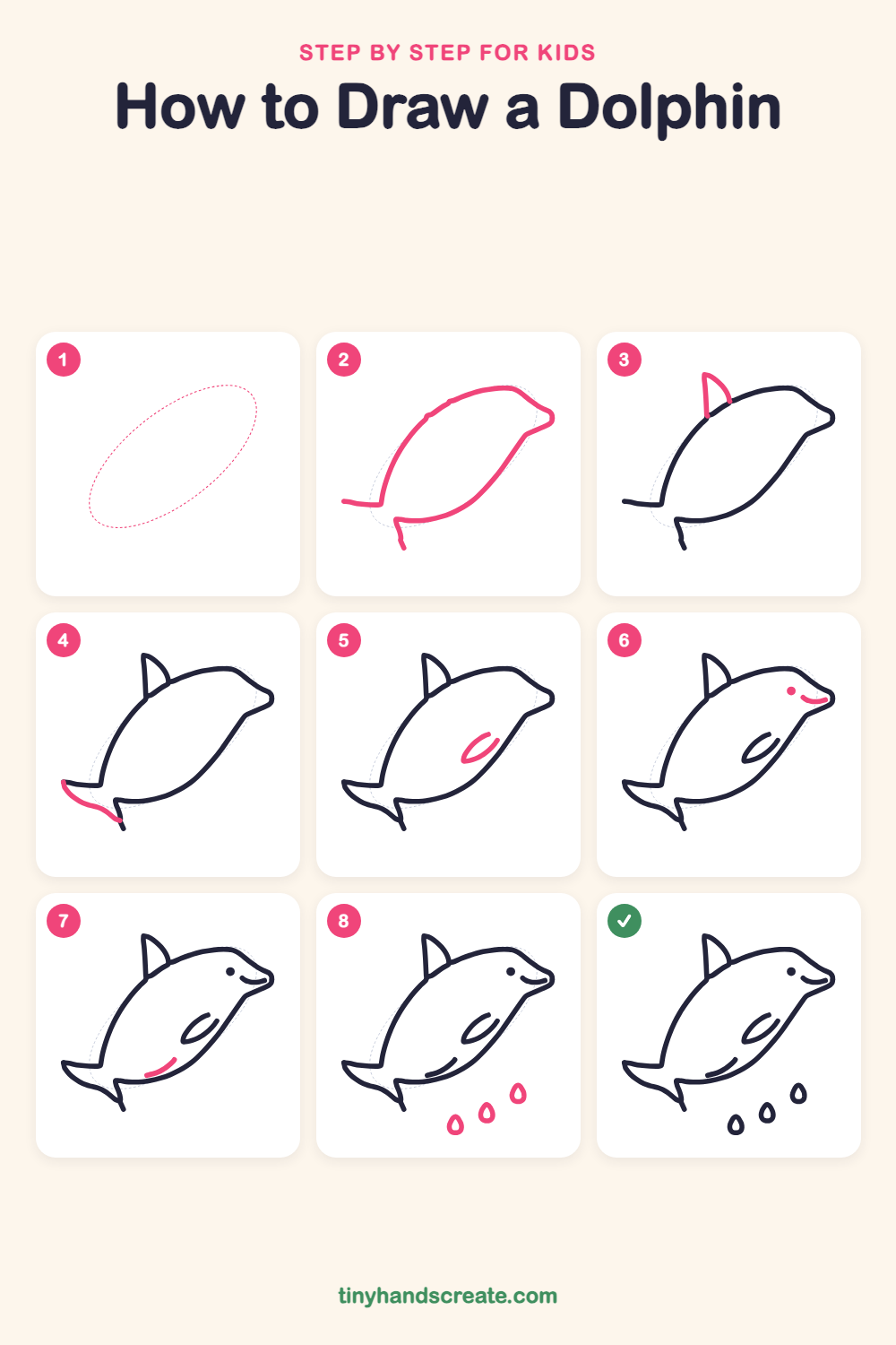 How to draw a dolphin step by step for kids