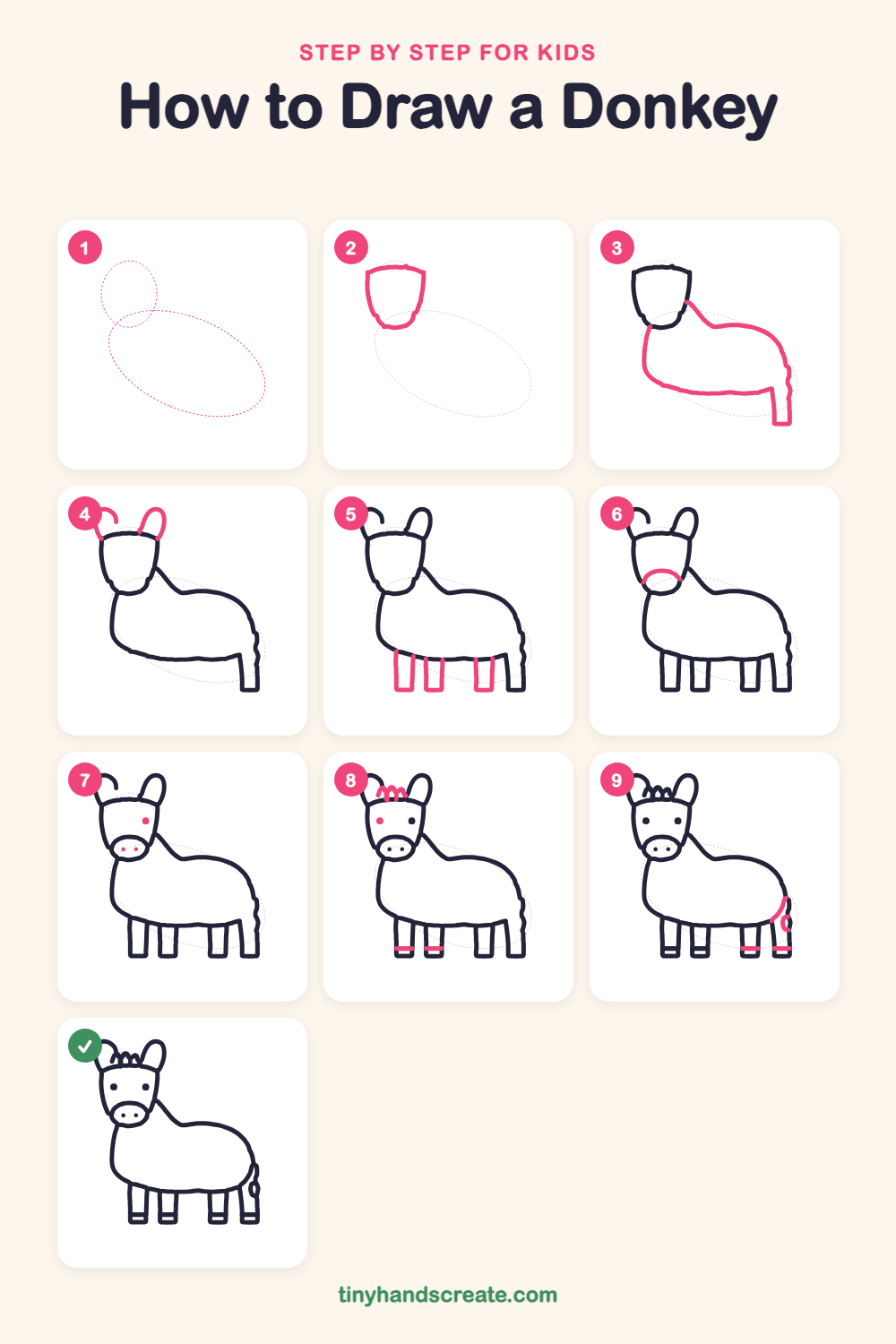 How to draw a donkey step by step for kids