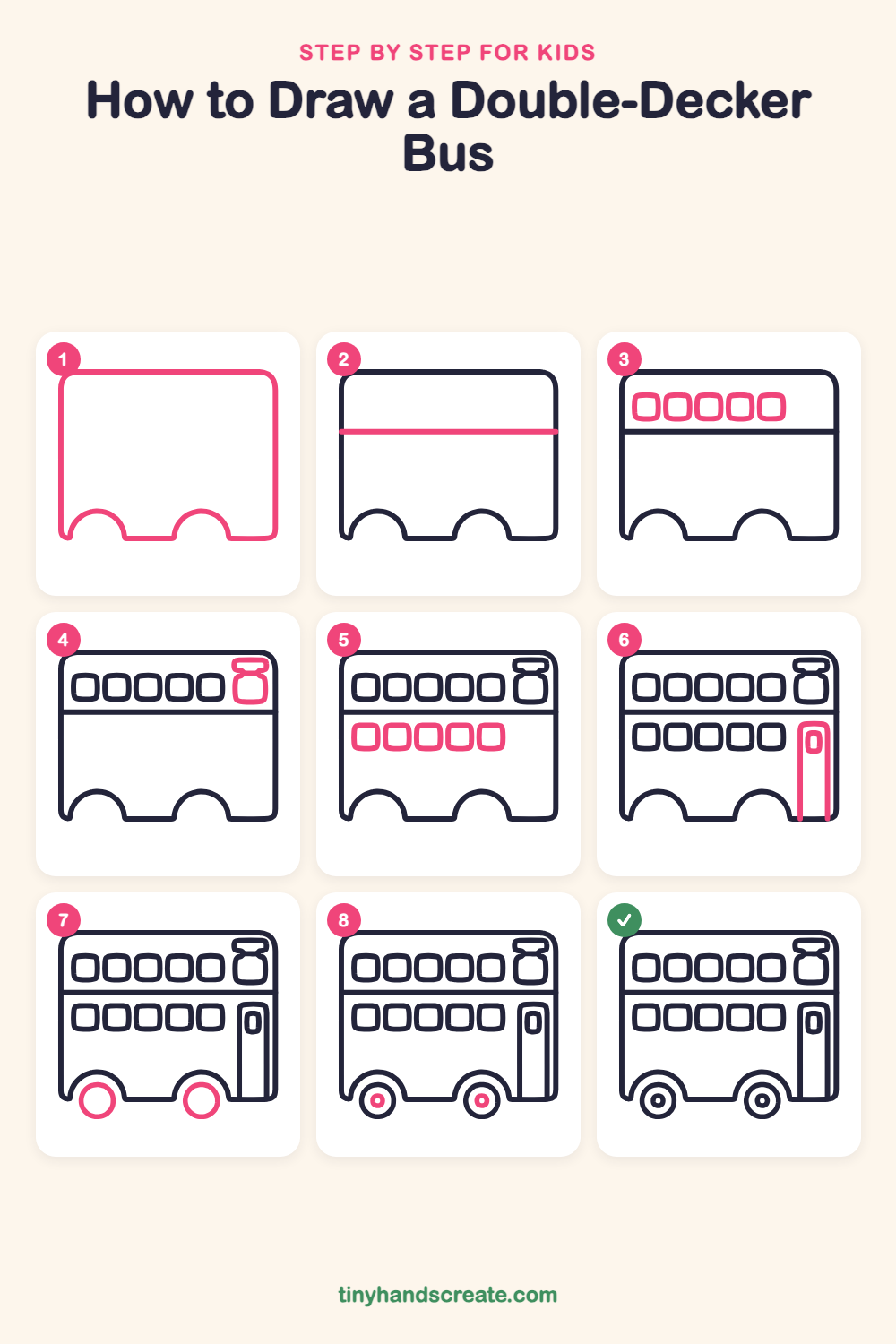 How to draw a double-decker bus step by step for kids