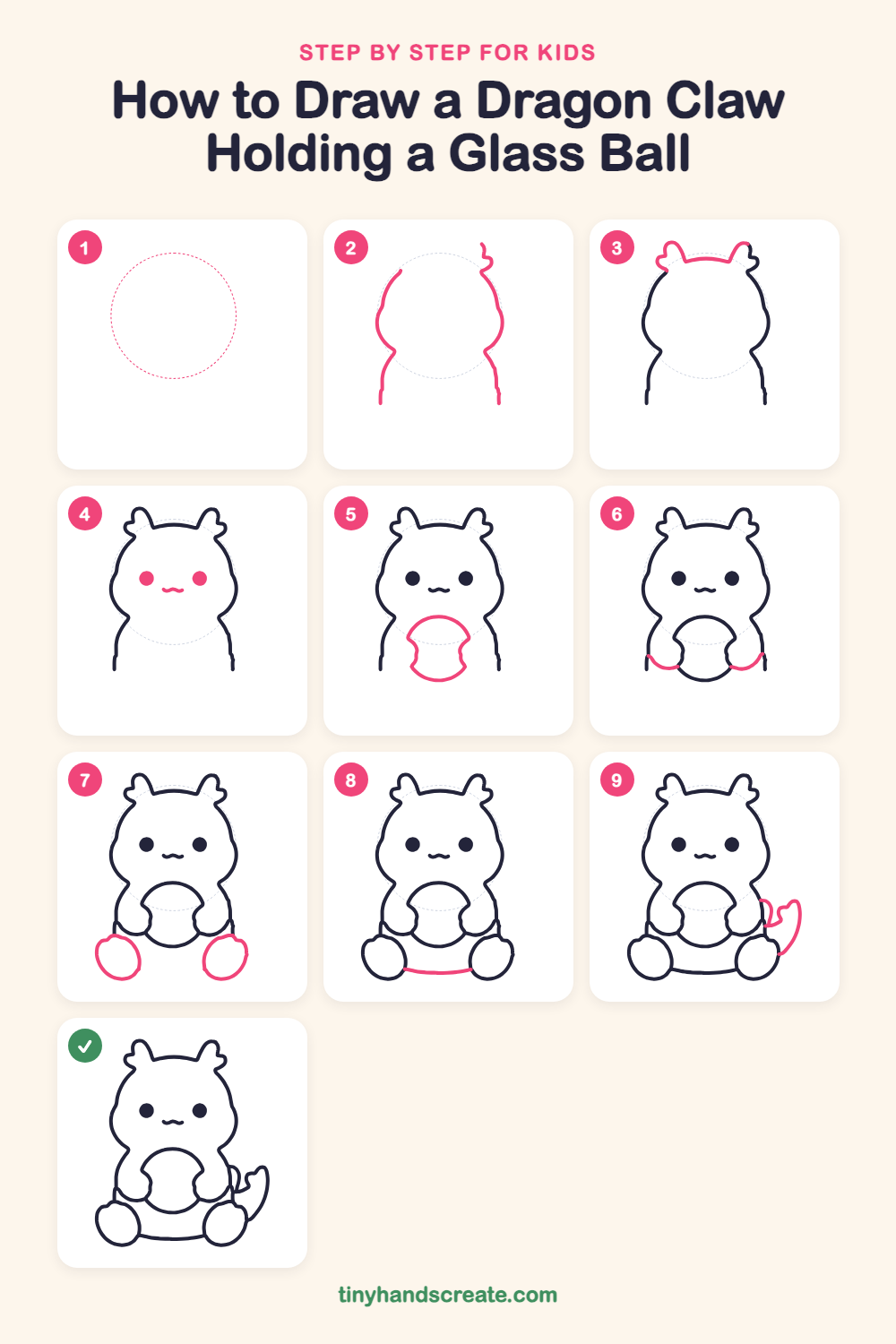 How to draw a dragon claw holding a glass ball step by step for kids