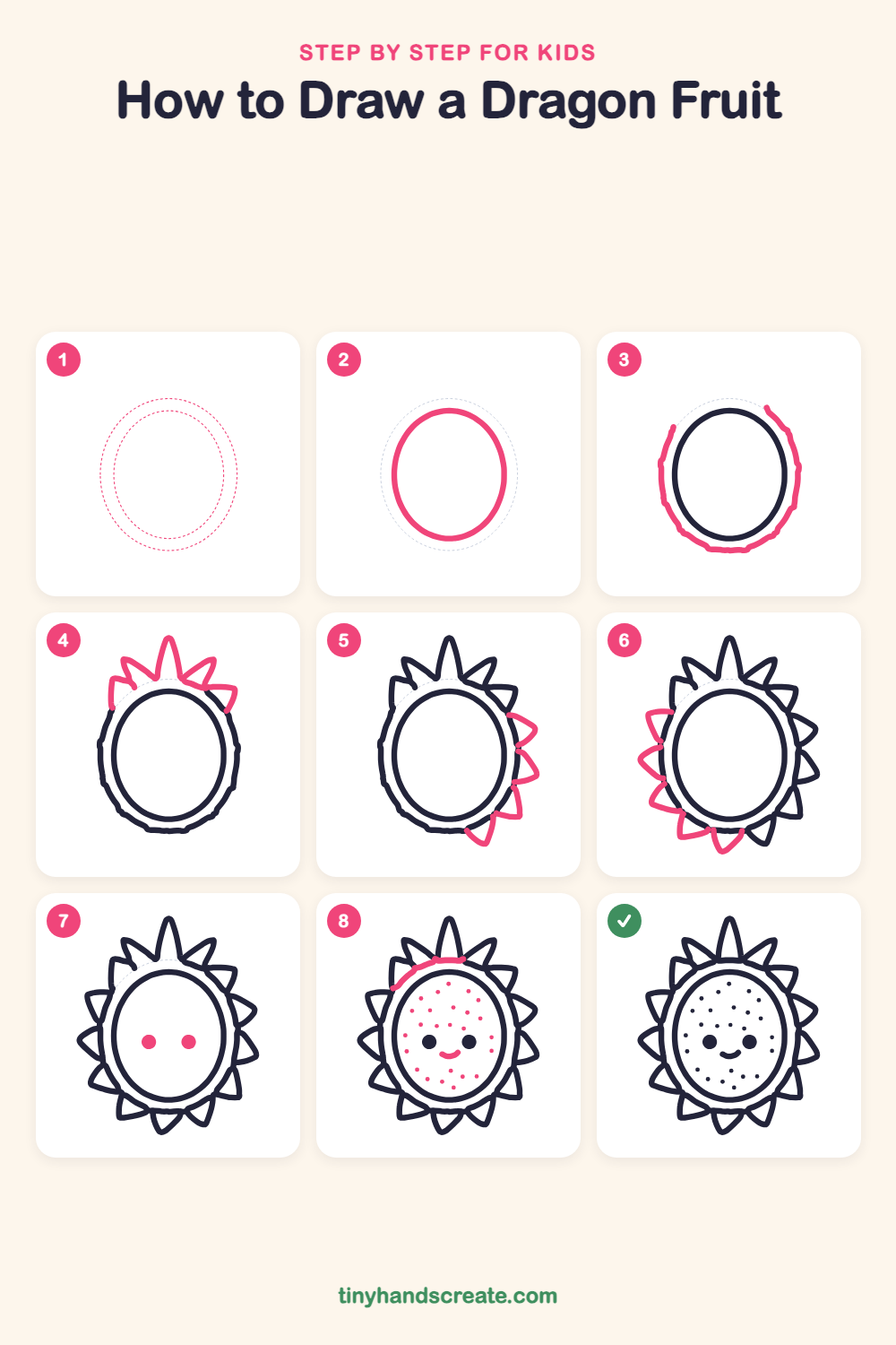 How to draw a dragon fruit step by step for kids