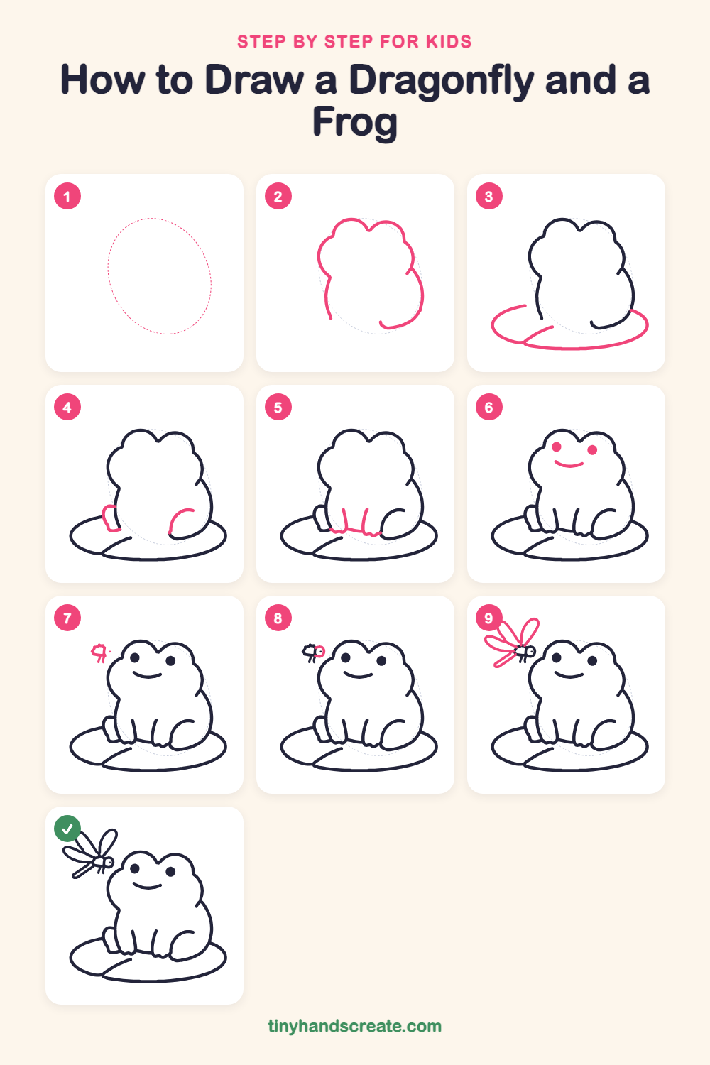How to draw a dragonfly and a frog step by step for kids