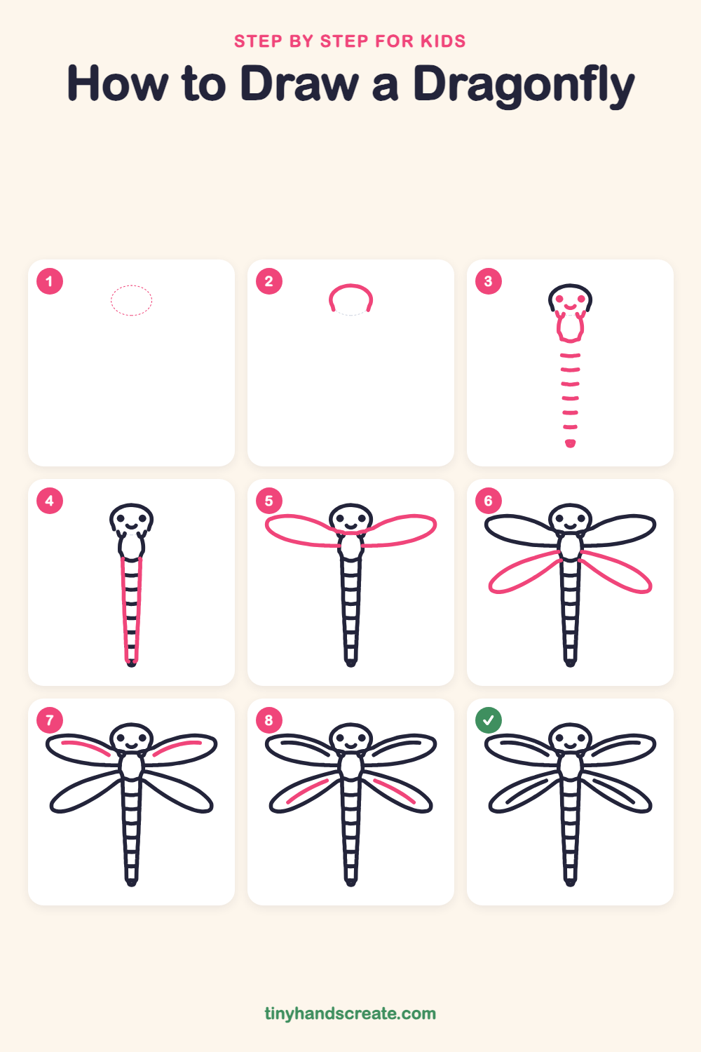 How to draw a dragonfly step by step for kids