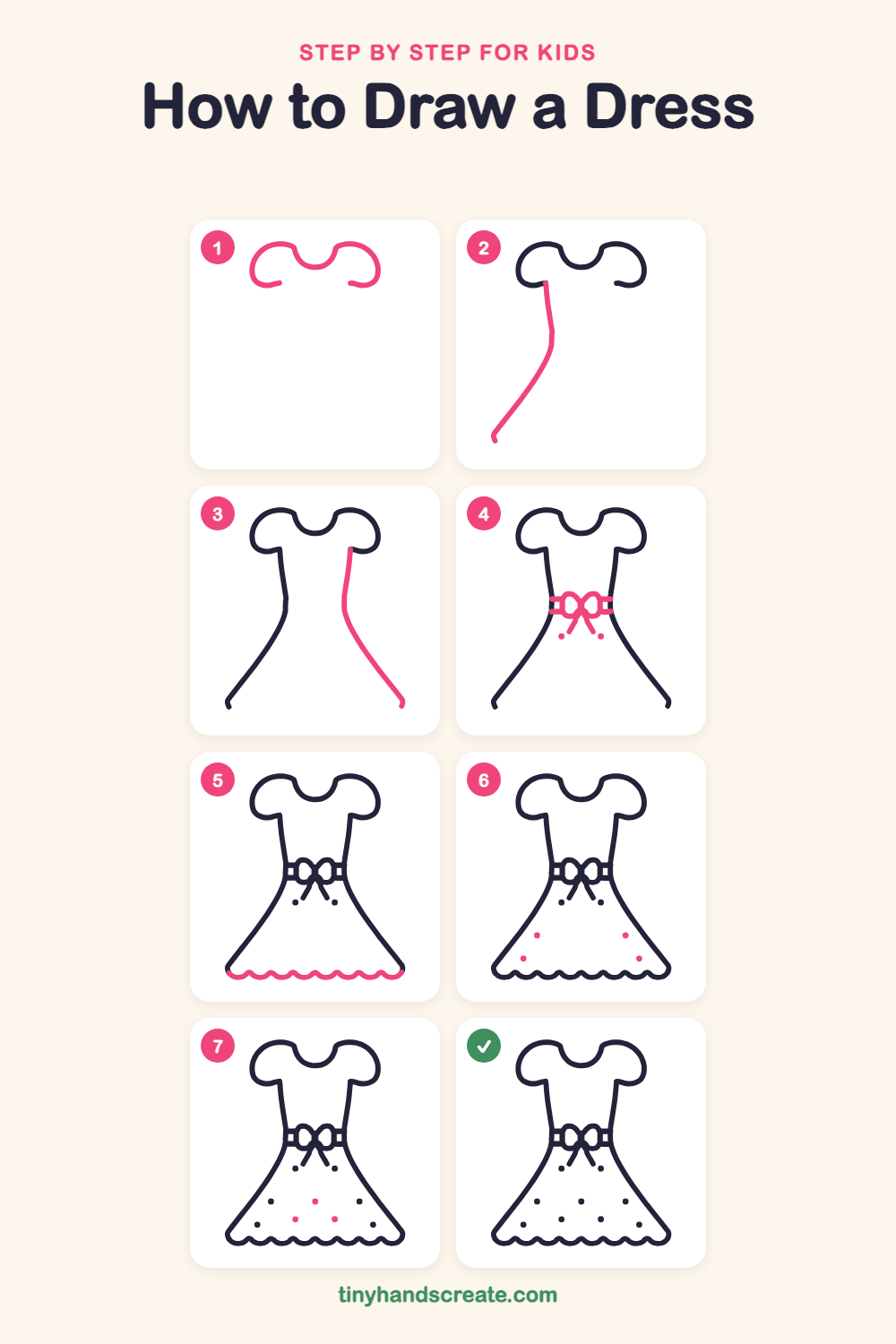 How to draw a dress step by step for kids