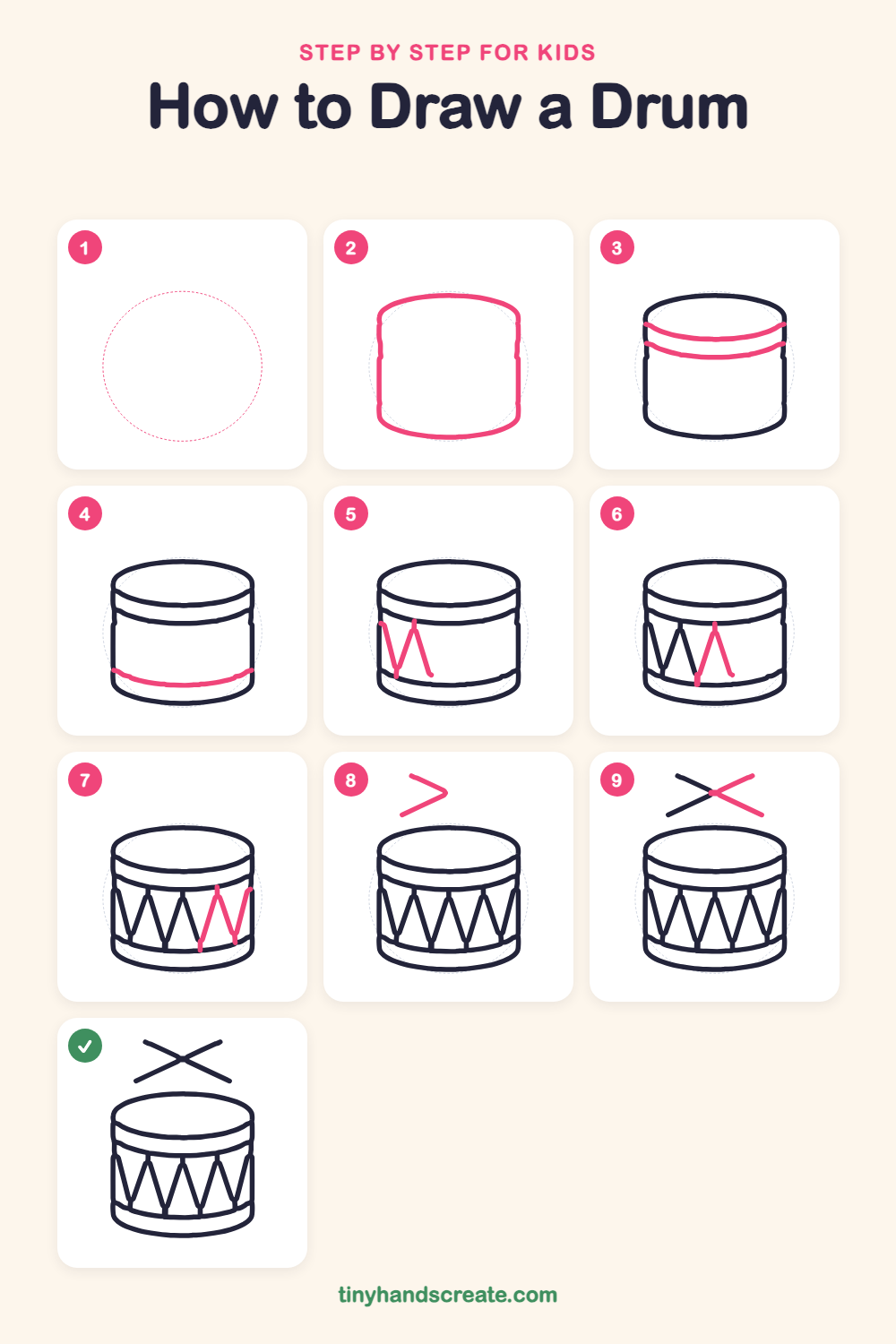 How to draw a drum step by step for kids
