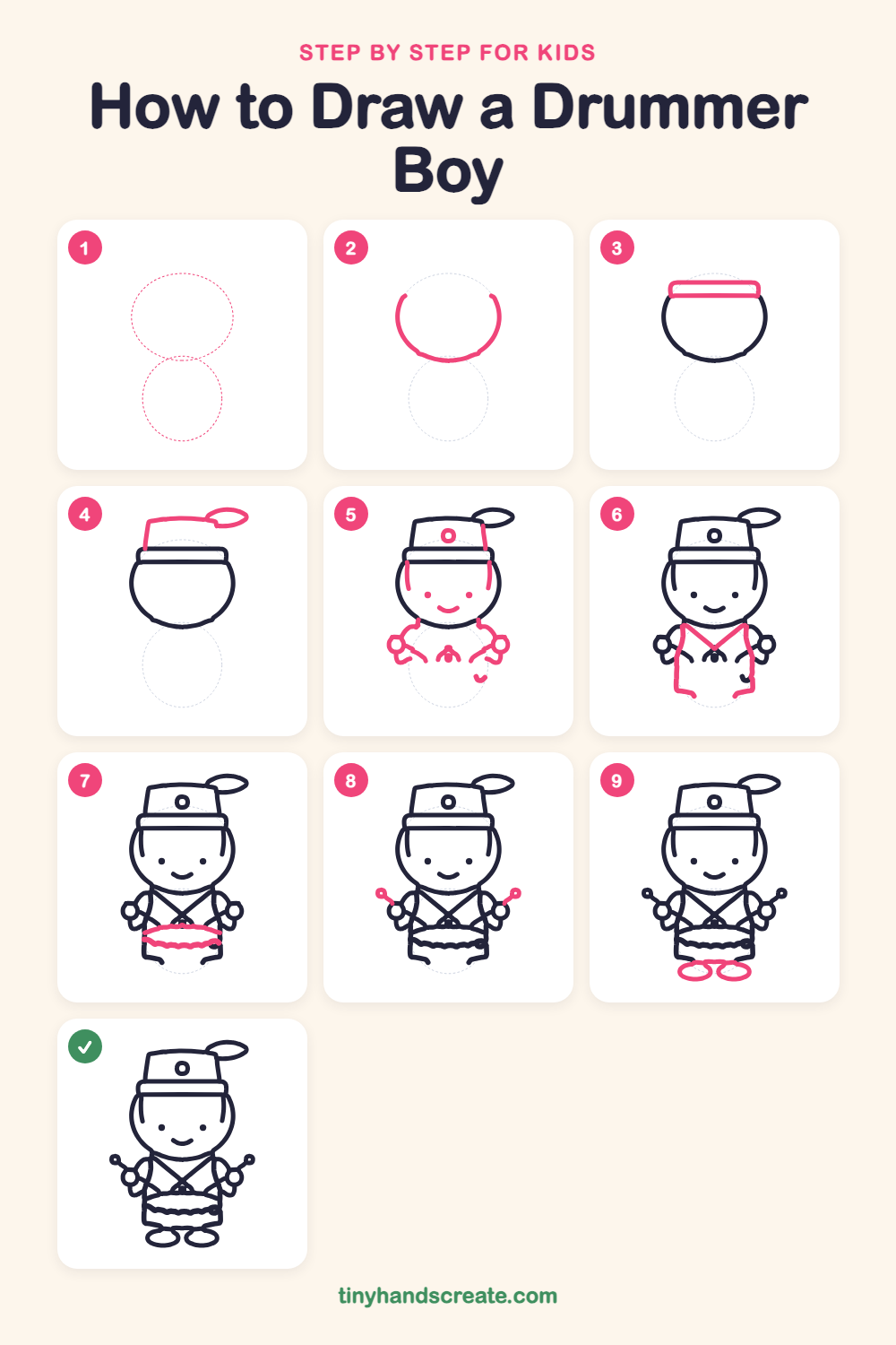 How to draw a drummer boy step by step for kids