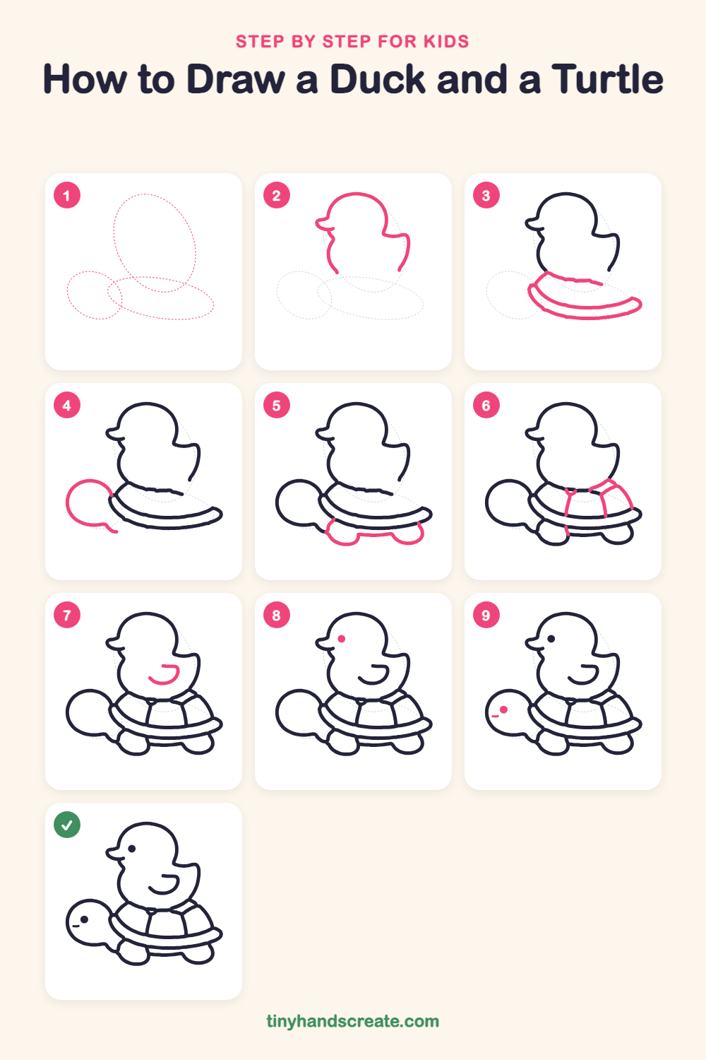 How to draw a duck and a turtle step by step for kids