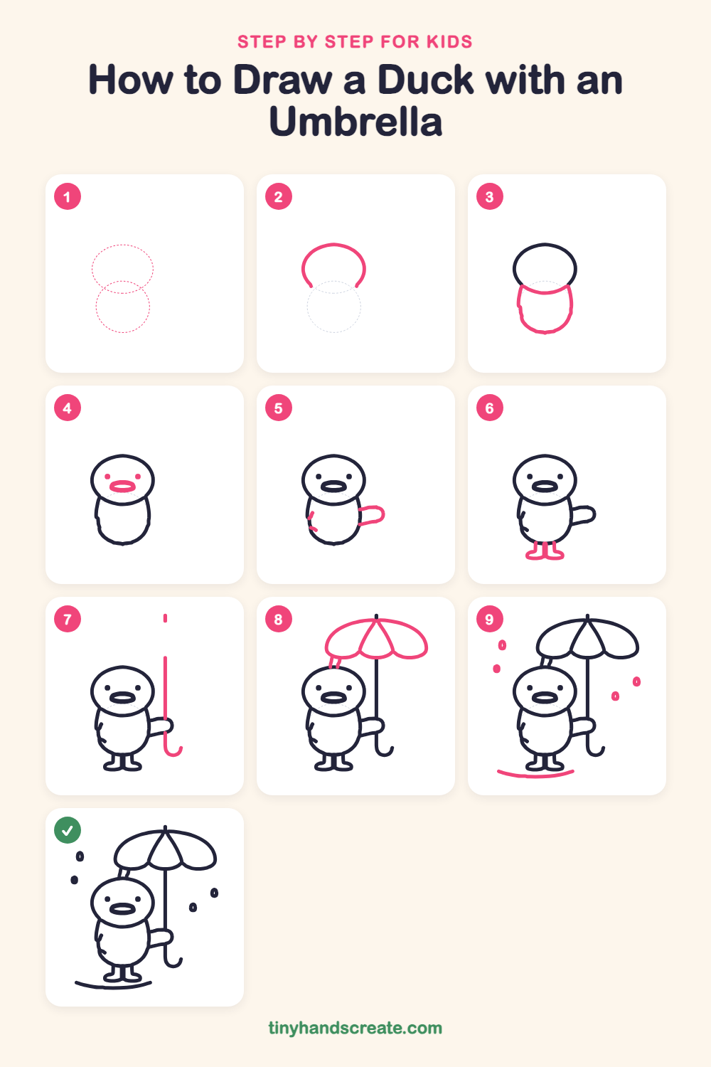 How to draw a duck with an umbrella step by step for kids