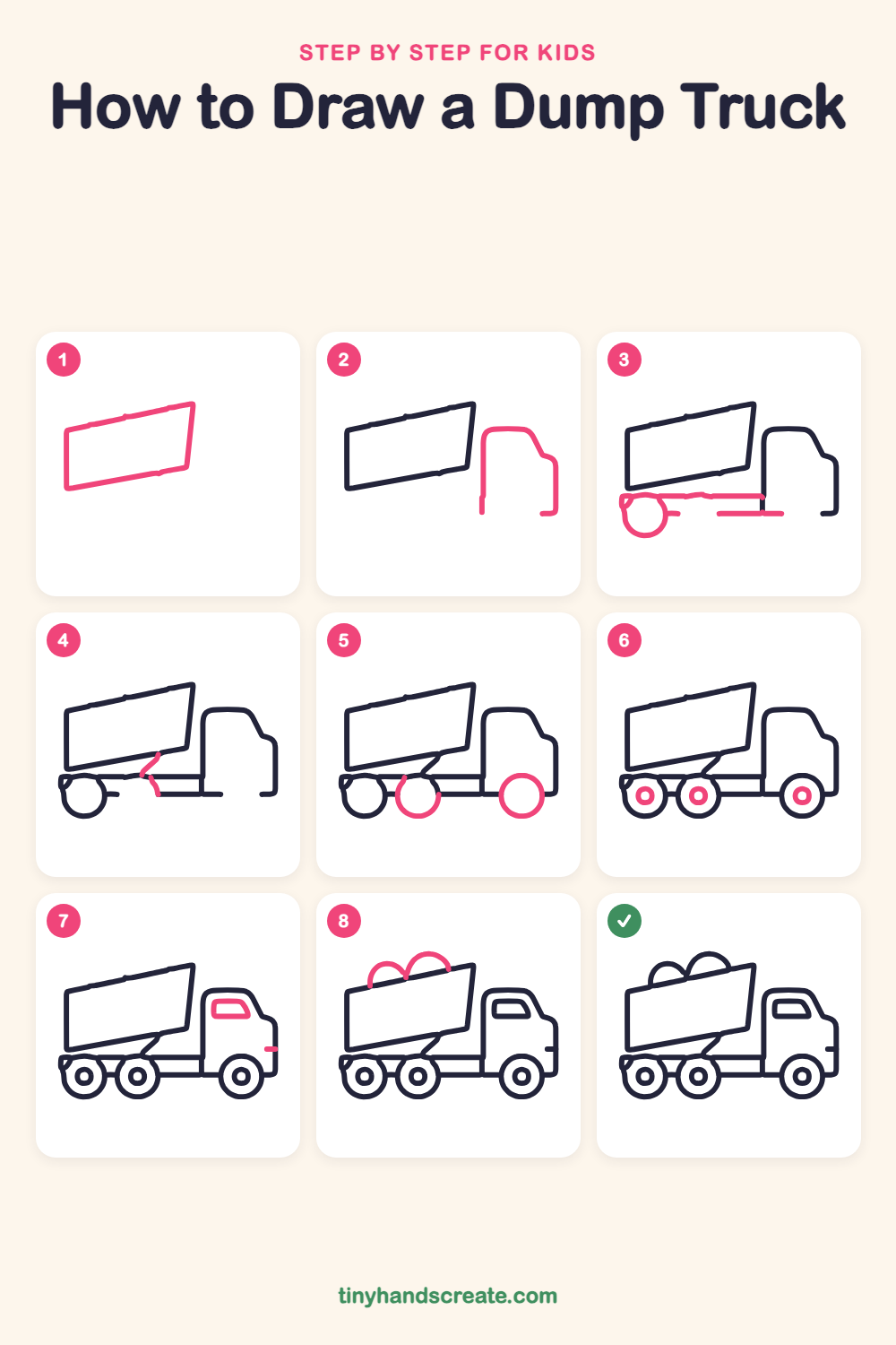 How to draw a dump truck step by step for kids