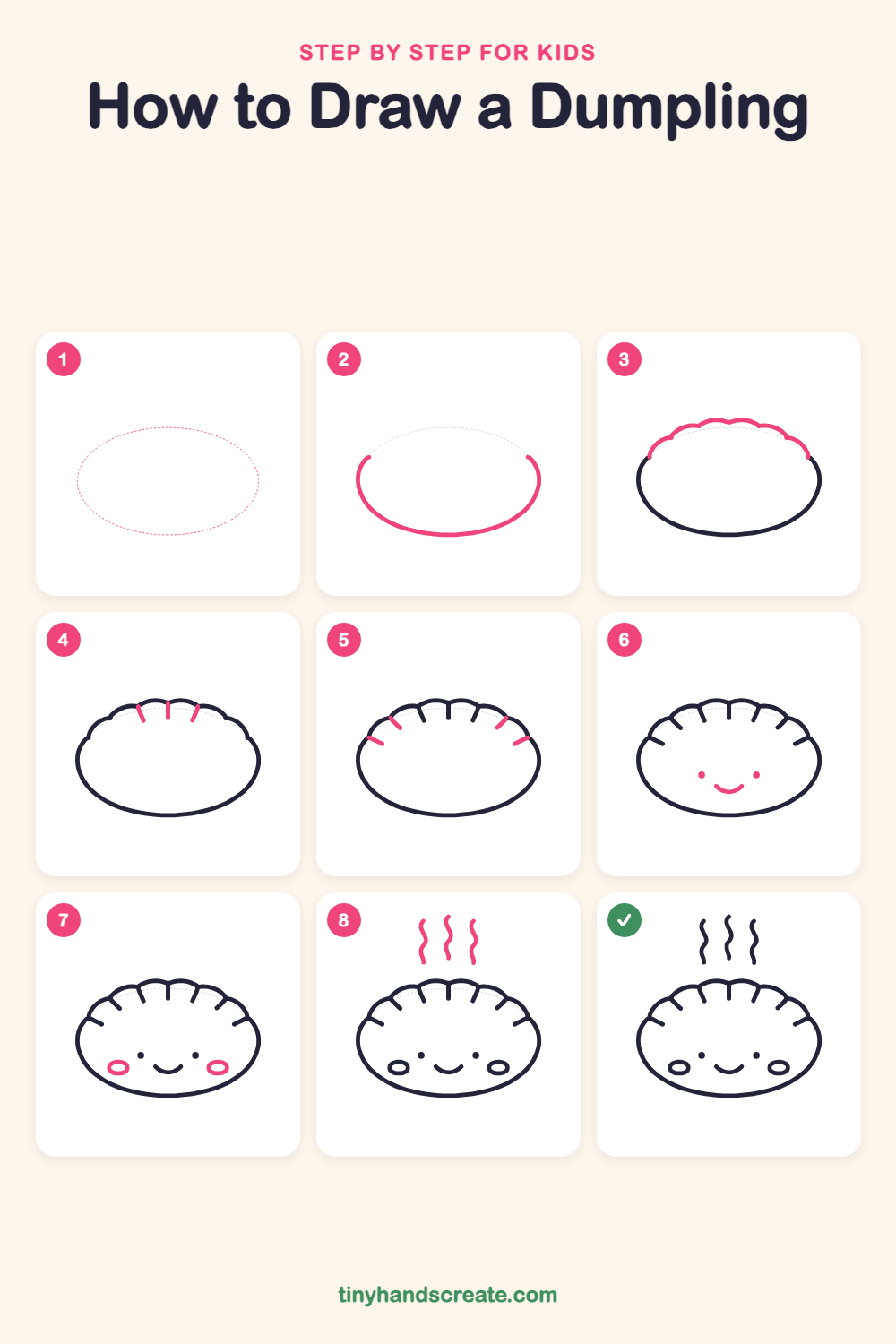 How to draw a dumpling step by step for kids