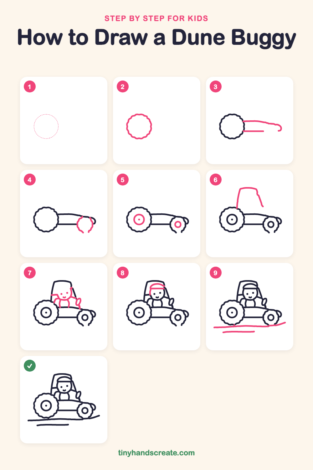 How to draw a dune buggy step by step for kids