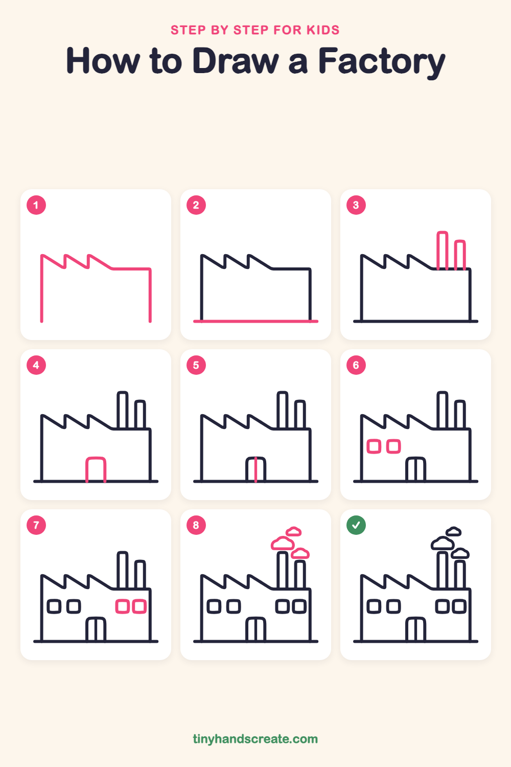 How to draw a factory step by step for kids
