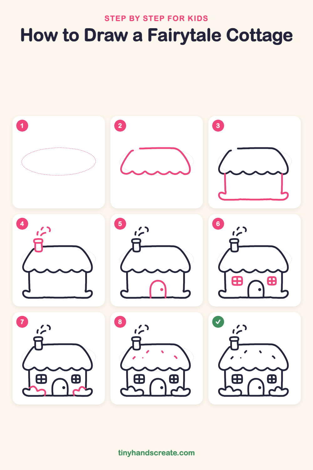 How to draw a fairytale cottage step by step for kids