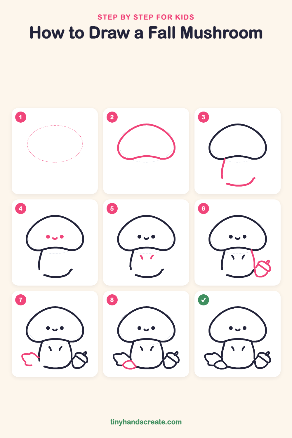 How to draw a fall mushroom step by step for kids
