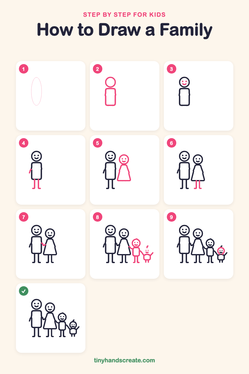 How to draw a family step by step for kids