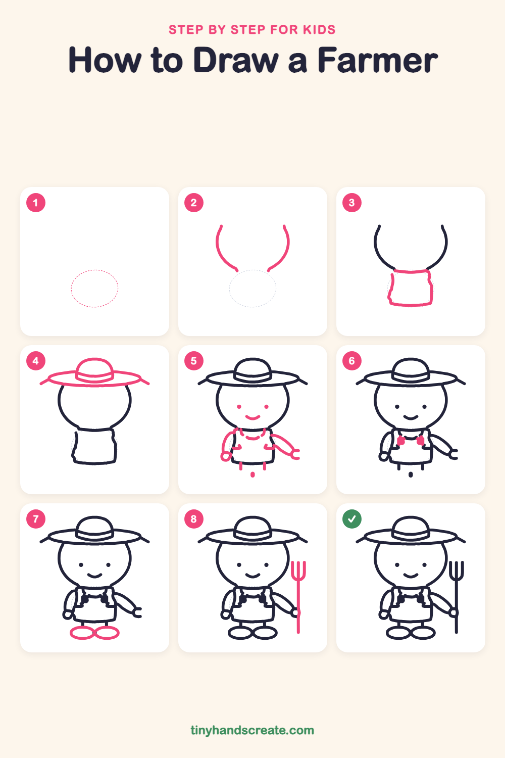 How to draw a farmer step by step for kids