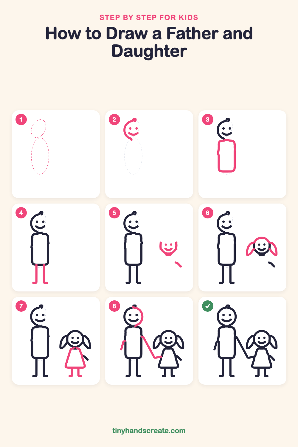 How to draw a father and daughter step by step for kids