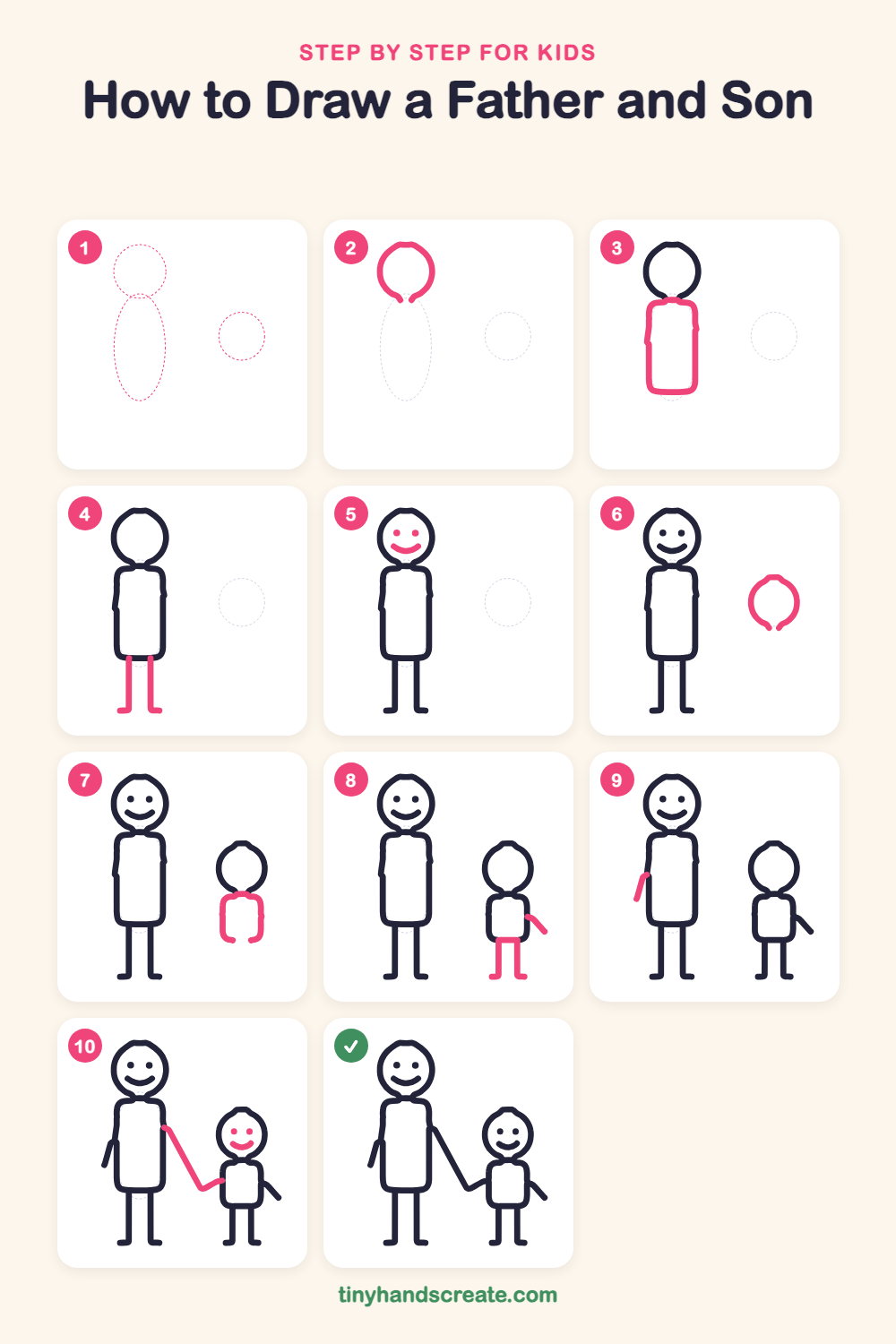 How to draw a father and son step by step for kids