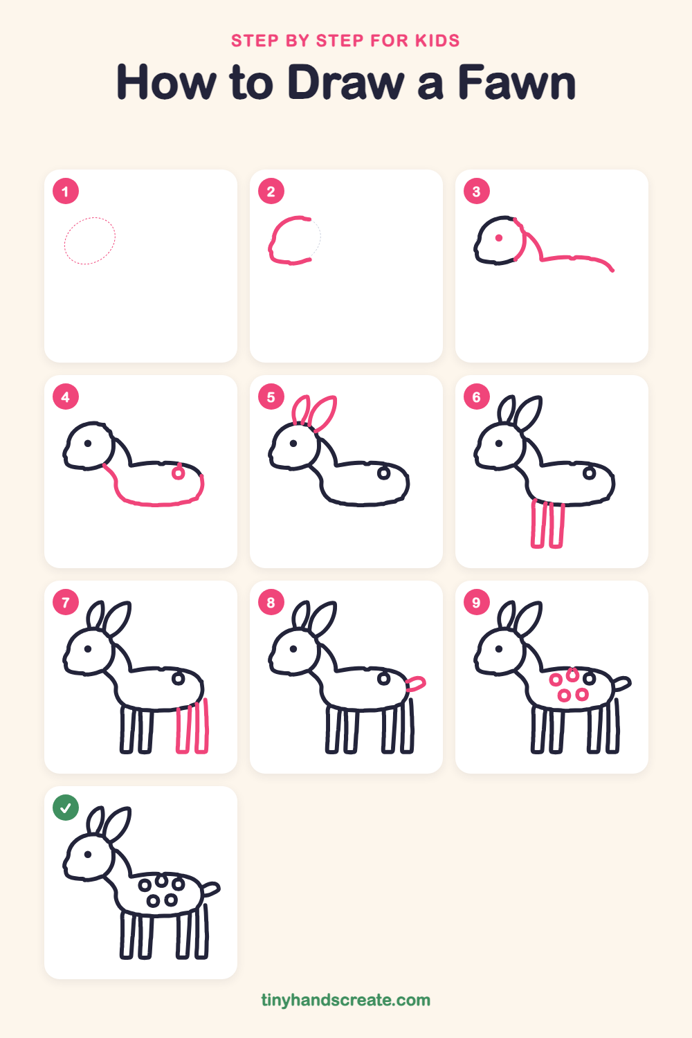 How to draw a fawn step by step for kids