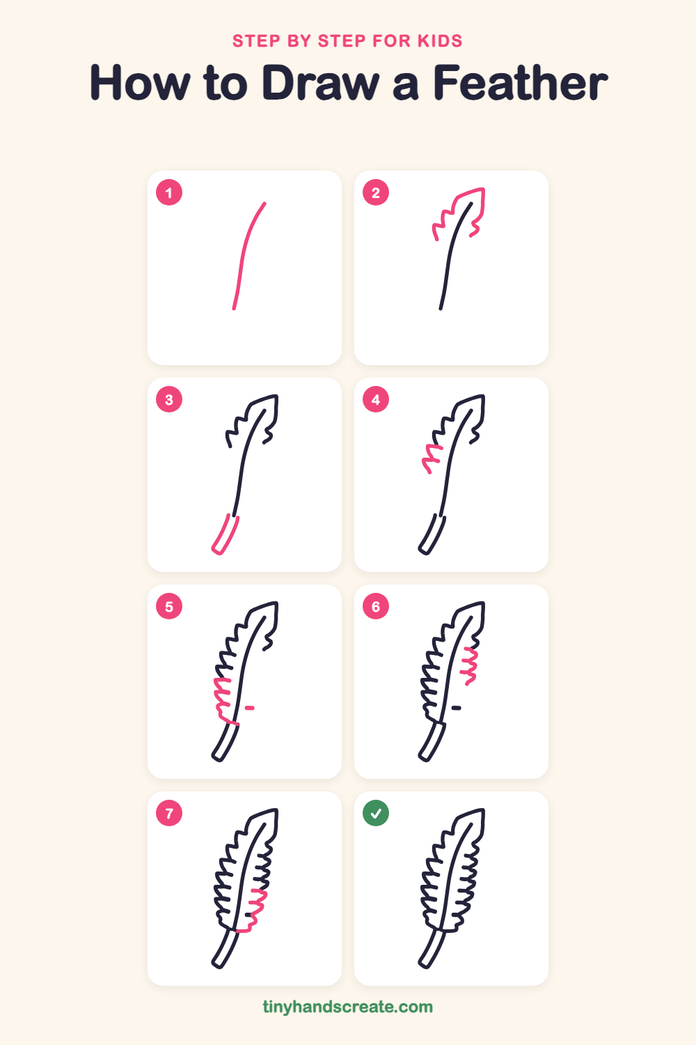 How to draw a feather step by step for kids