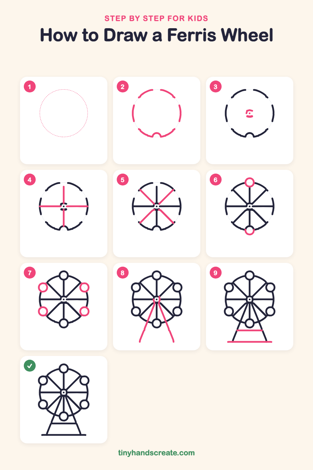 How to draw a Ferris wheel step by step for kids