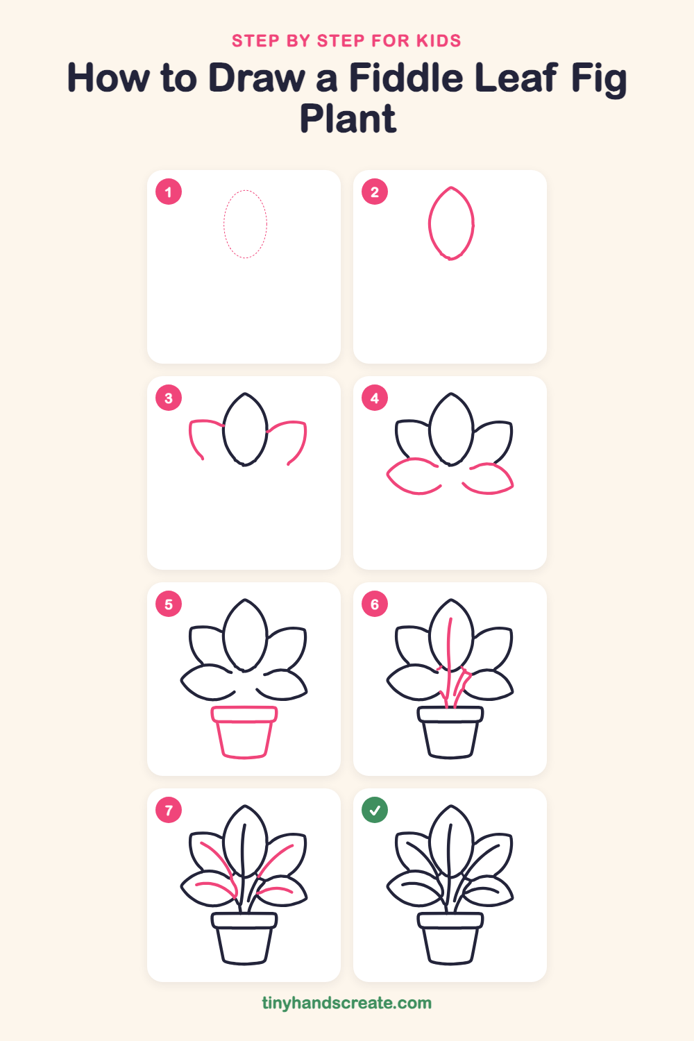 How to draw a fiddle leaf fig plant step by step for kids
