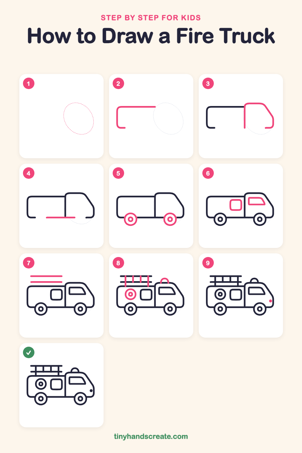 How to draw a fire truck step by step for kids