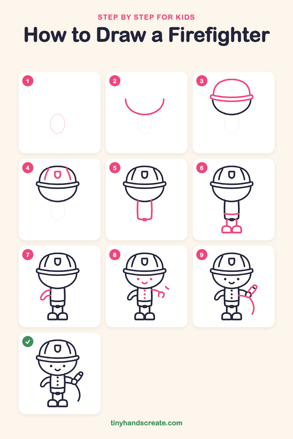 How to draw a firefighter step by step for kids