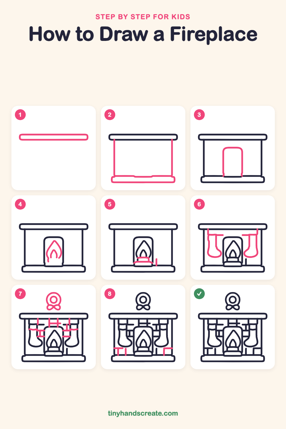 How to draw a fireplace step by step for kids