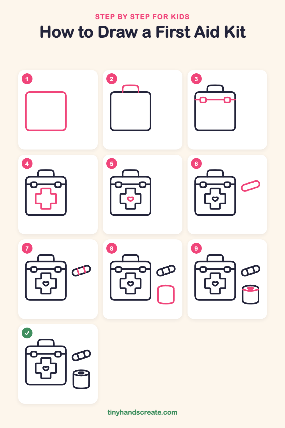 How to draw a first aid kit step by step for kids