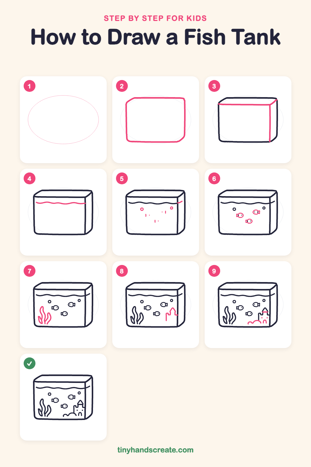 How to draw a fish tank step by step for kids