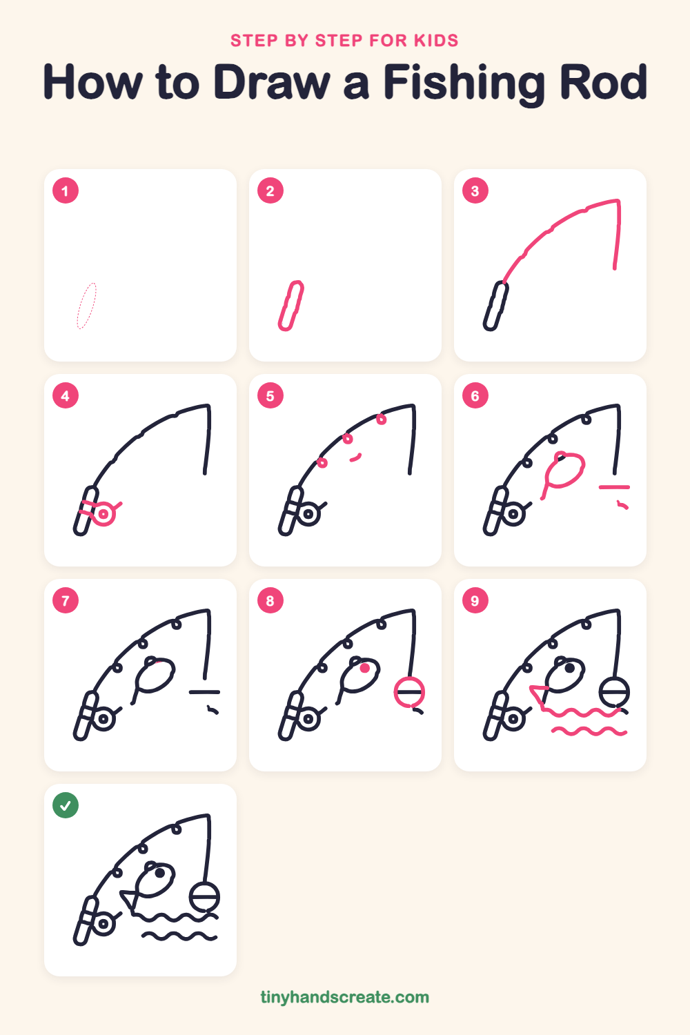 How to draw a fishing rod step by step for kids